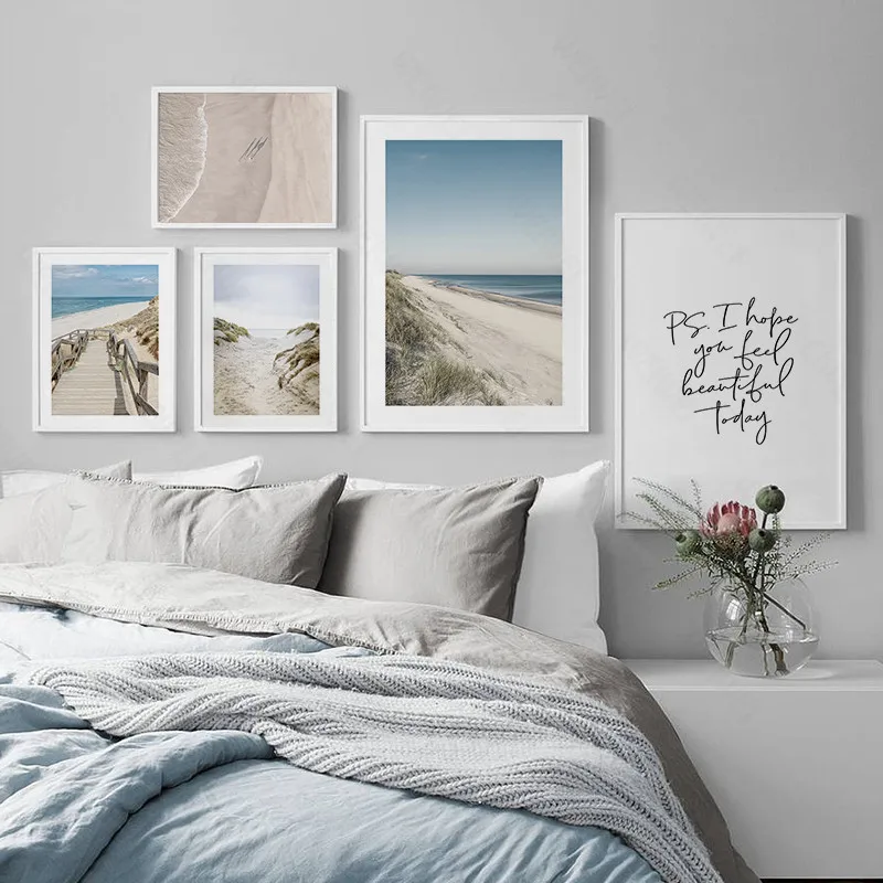 Океан волна пляж Природный Пейзаж Плакат скандинавский настенный