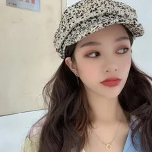 Женские шапки осень/зима новые женские шляпы твидовая клетчатая кепка газетчика цепь плоский Топ козырек Кепка винтажная клетчатая Военная Кепка