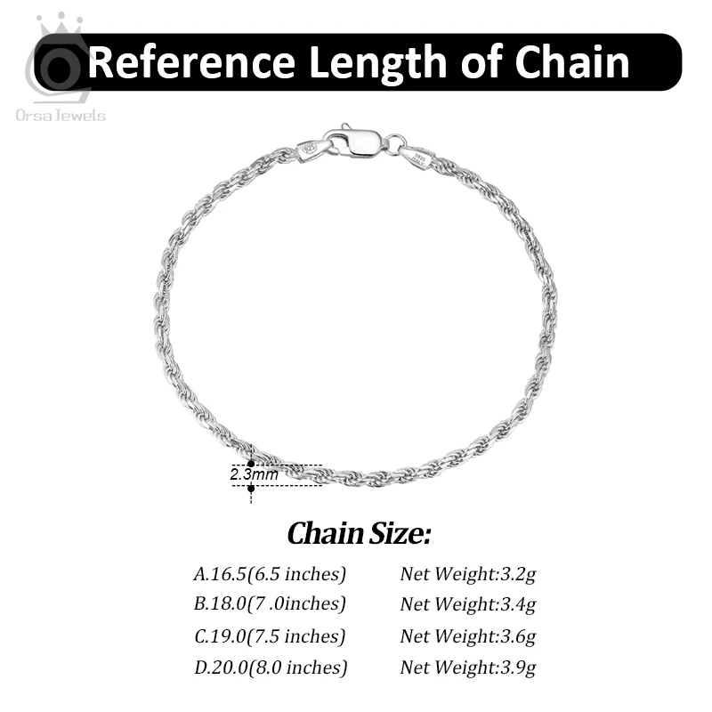 ORSA JEWELS Solid Sterling Silver Authentic Italian Diamond Cut Twist Rope Chain Thick Braided Bracelet for Men and Women SB101