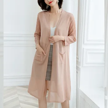 

Knitted cardigan outerwear women's medium long thin 2020 spring summer new loose fit with sun protection