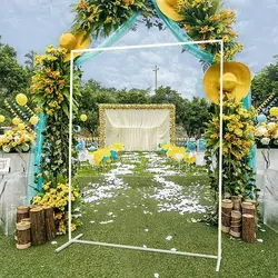 Support d'arc de mariage en métal 2 × 1.6M avec lignes de grille, cadre de support de décor de fond de ballons de fleurs, convenable pour fête de jardin anniversaire noël 