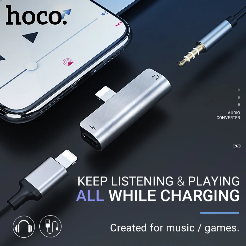 

hoco audio converter for lightning to 3.5 mm headphones adapter for iphone earphones dongle aux jack charging music adapter