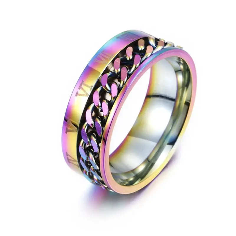 

EDC Finger Fidget Spinner Stainless Steel Chain Rotatable Ring Men Classical Rome Digital Power Sense Gift L4MC