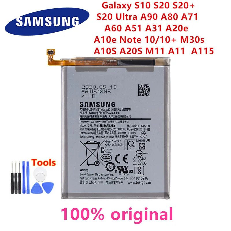 SAMSUNG original Battery For Samsung Galaxy S10 S20 S20+ S20 Ultra A90 A80 A71 A60 A51 A31 A20e A10e Note 10/10+ M30s A20S M11 1