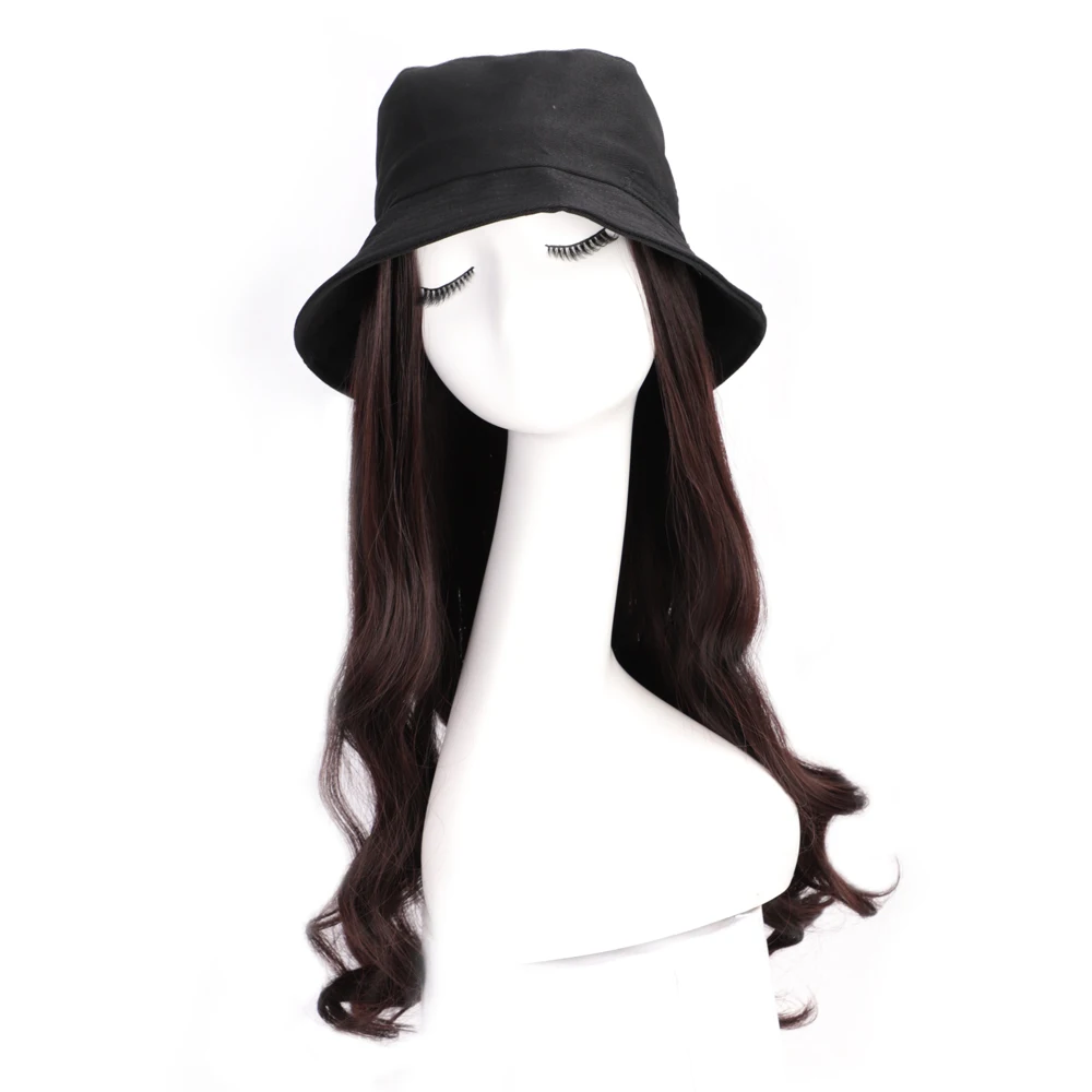 ONYX Long Wave 22inch Fisherman Hat Hair Wig Synthetic Wigs Hair Naturally Connect Adjustable Hat Wig For Women Outdoor