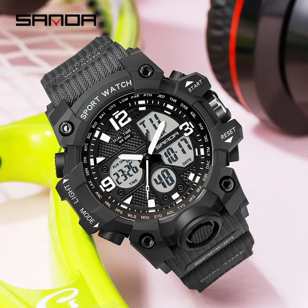 SANDA Sports Women's Watches Fashion Analog Digital Wristwatch Multifunction Waterproof Watch Casual Clock Relogio Feminino 942