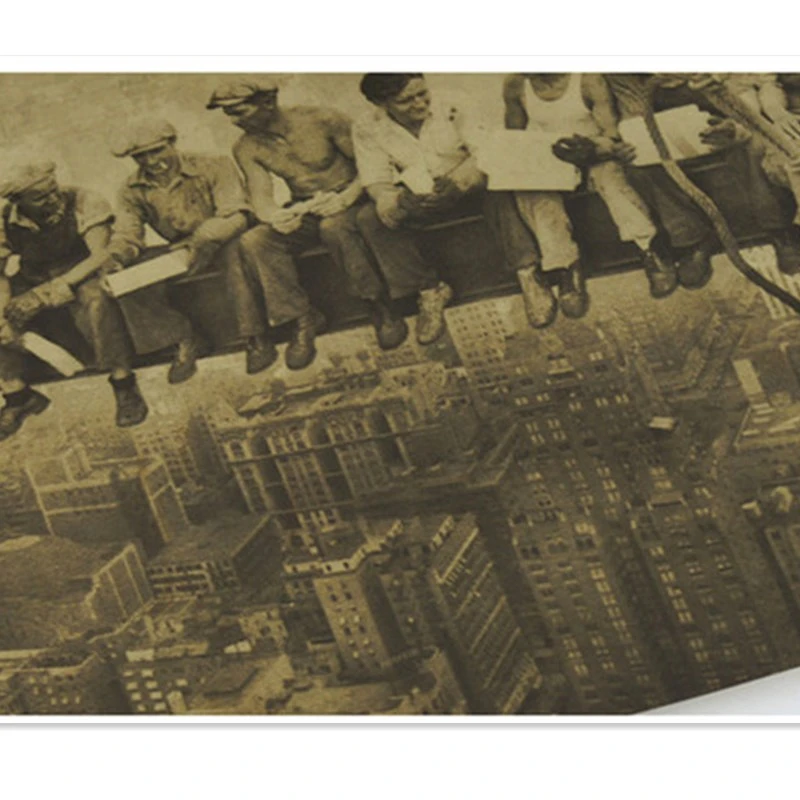Vintage Classic The Lunch Time on The Top of Skyscraper Poster Retro Kraft Paper Bar Cafe Home Decor Wall Sticker 51x35cm wall stickers home decor posters