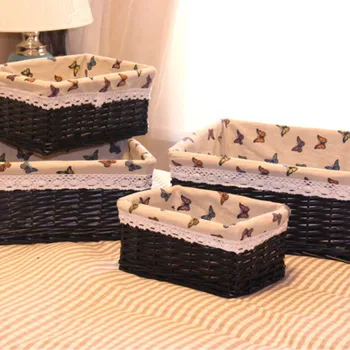 

Rattan Woven Storage Basket with Linen Wicker