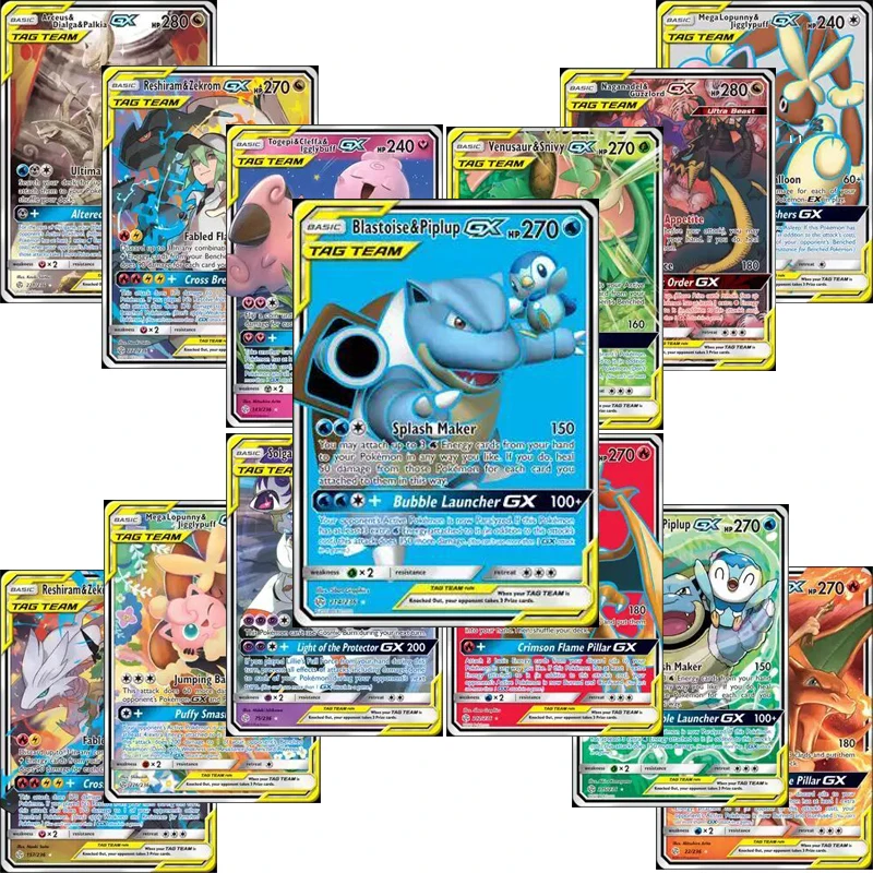 Без Повторите 5 200 шт. Новый Pokemones карты команды бирки GX усилительный насос EX Мега