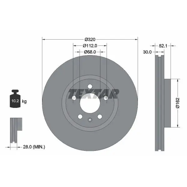 Диск тормозной передний Audi A4 1.8-3.2/2.0D-3.0D 07, A6 2.0/2.8