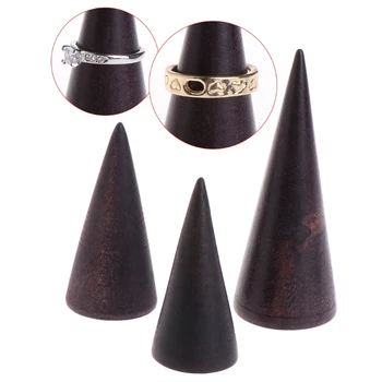 

Jewelry Display Shelf Black Cone Shaped Organizer Wooden Stand Holder Ring Storage Rack