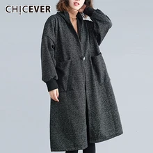 CHICEVER, винтажное шерстяное пальто для женщин, воротник-стойка, фонарь, длинный рукав, размера плюс, свободное повседневное пальто для женщин,, осенняя мода