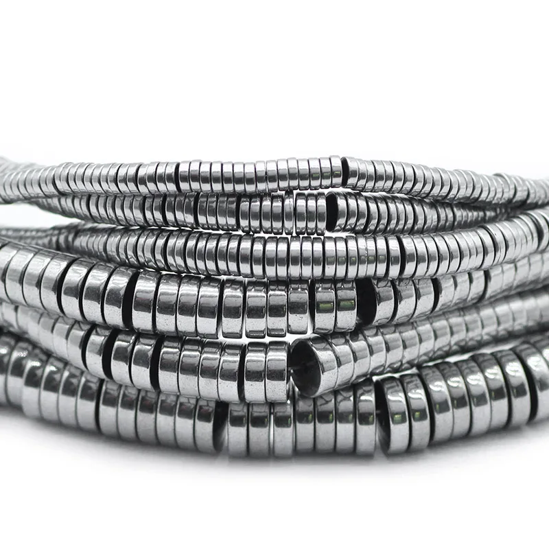 Coin Shape Natural Stone Silver Color Hematite 3/4/6/8MM Flat Round Spacer Loose Beads For Jewelry Making DIY Bracelet Findings