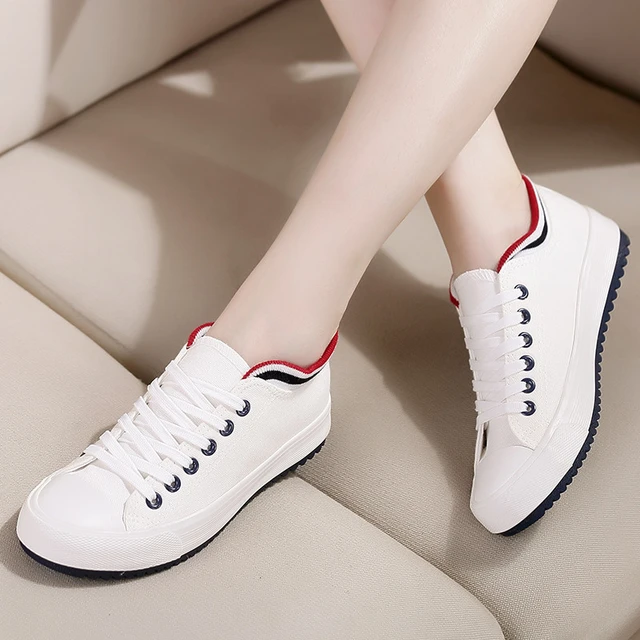 White Canvas Sneakers Trainers | White Red Sneakers Womens - Womens Sneakers  Flat - Aliexpress