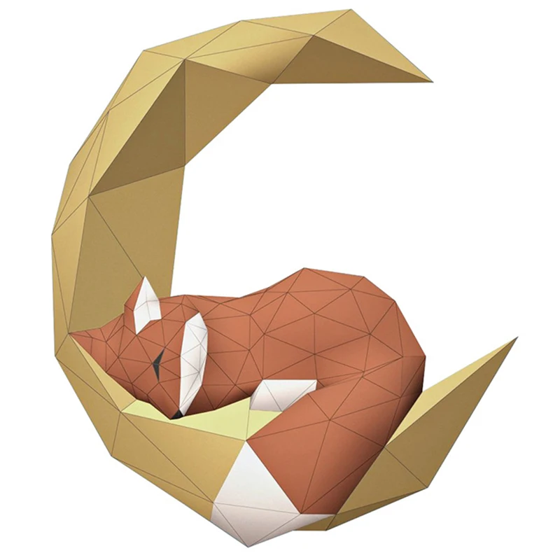 INS DIY Nordic 3D Fox Moon Wall Decoration Hanging Pieces Simple Girl Living Room Paper Art Photography Baby Decoration Room Kid
