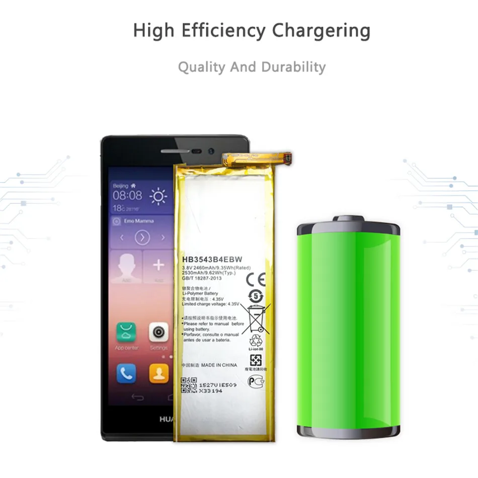 Аккумулятор для huawei P7 HB3543B4EBW, перезаряжаемый аккумулятор 2460 мАч, запасная батарея для huawei P7, бесплатные инструменты
