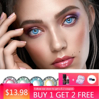 

2pcs with Case Care Colorful Eyes Contact Lenses Soft Beautiful Pupil Color Girl Dream Series Brand Cosmetic Lens Makeup