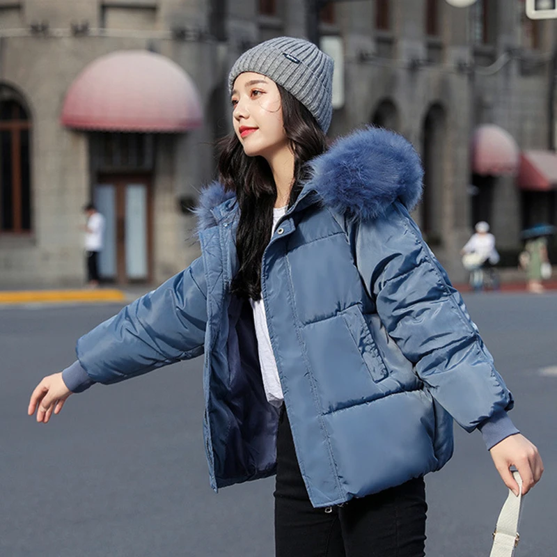 

Short Parkes Women Winter Hooded Warm Jacket Large Size Down Cotton Jacket Female Cotton Jacket fashion Casual Coat