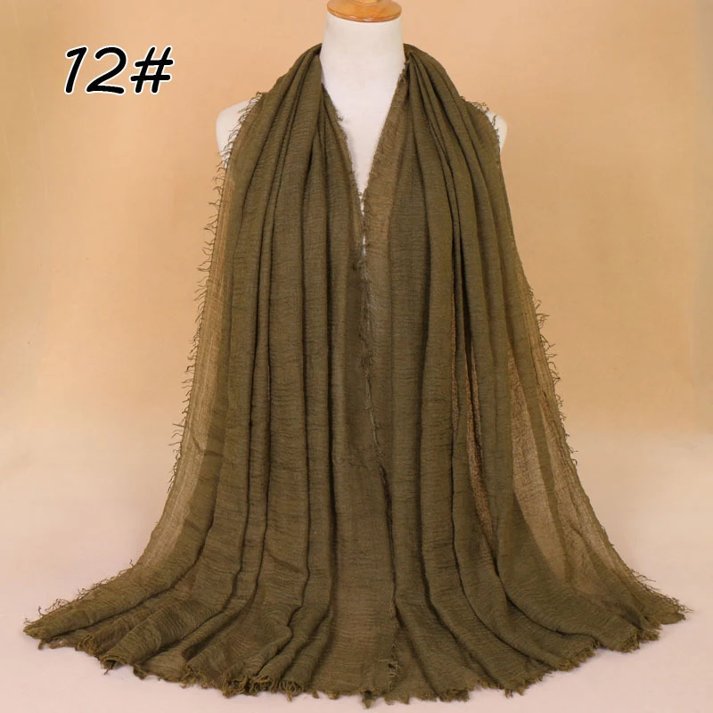 Для женщин мусульманские, однотонные мягкие Crinkle хлопок хиджаб длинный шарф мусульманская накидка палантин женские шелковые шарфы мода женский платок хиджаб глушитель выхлопных газов