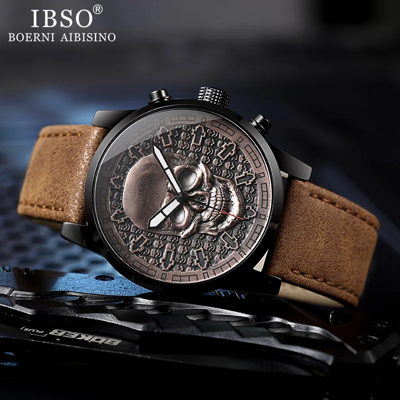 Najtaniej IBSO męskie czaszki kwarcowe zegarki kreatywne Punk Style kwarcowe zegarki dla mężczyzn Hip Hop sportowy zegarek wodoodporny godziny zegar