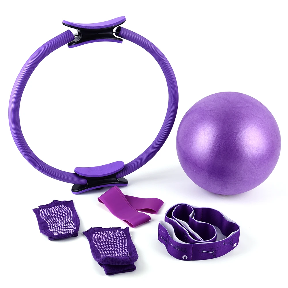 5pcs Yoga Equipment Set Kit Yoga Pilates Ring Cotton Strap Resistance Loop Band Figure Resistance Band Exercise Stretching Strap