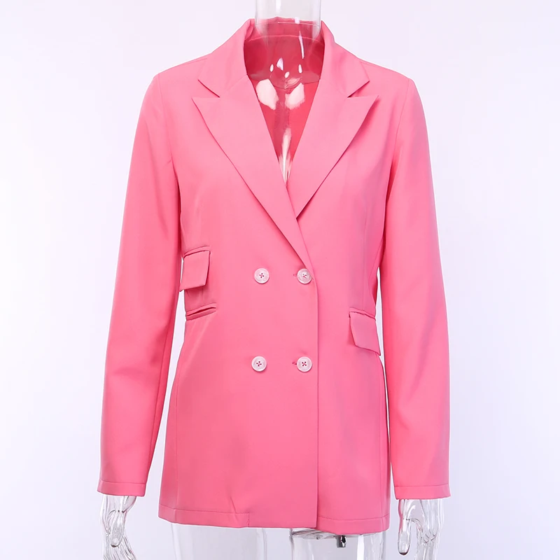 pink WannaThis/розовые женские костюмы Повседневный блейзер с v-образным вырезом и пуговицами, с длинными рукавами, Осень-зима, пальто с карманами и пуговицами - Цвет: pink