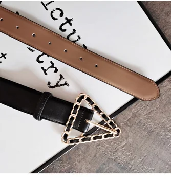 

Women designer belt luxury black triangle copper buckle pants belt fashion 2020 ins style influencer love