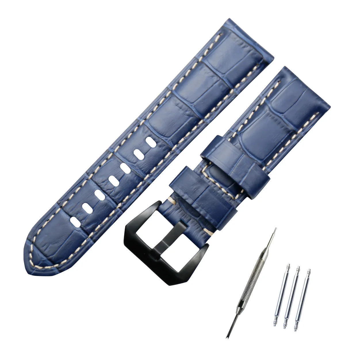 20 мм 22 мм 24 мм 26 мм кожаный ремешок для часов подходит для panerai ремешок для мужчин аксессуары для часов - Цвет ремешка: Blue black buckle