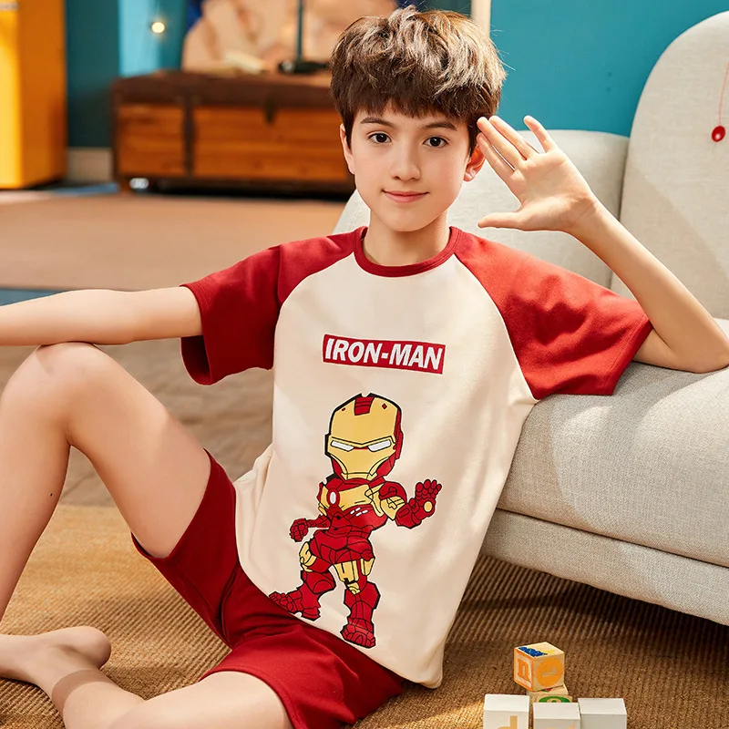 Summer Teenager Boy Pajamas Sets Anime Print Kids T Shirt Shorts Homewear Suits 2-12 Yrs Child Sleepwear Toddler Casual Clothes custom pajama sets	