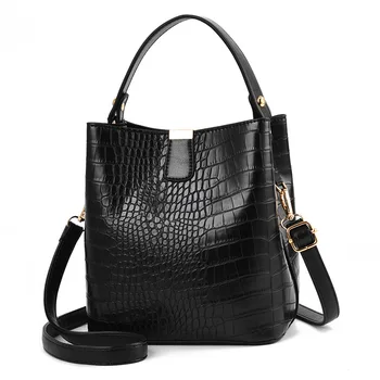 

Retro Vintage Fashion Female Tote Bag 2019 New PU Leather Women's Designer Handbag Alligator Bucket Bag Shoulder Messenger Bag