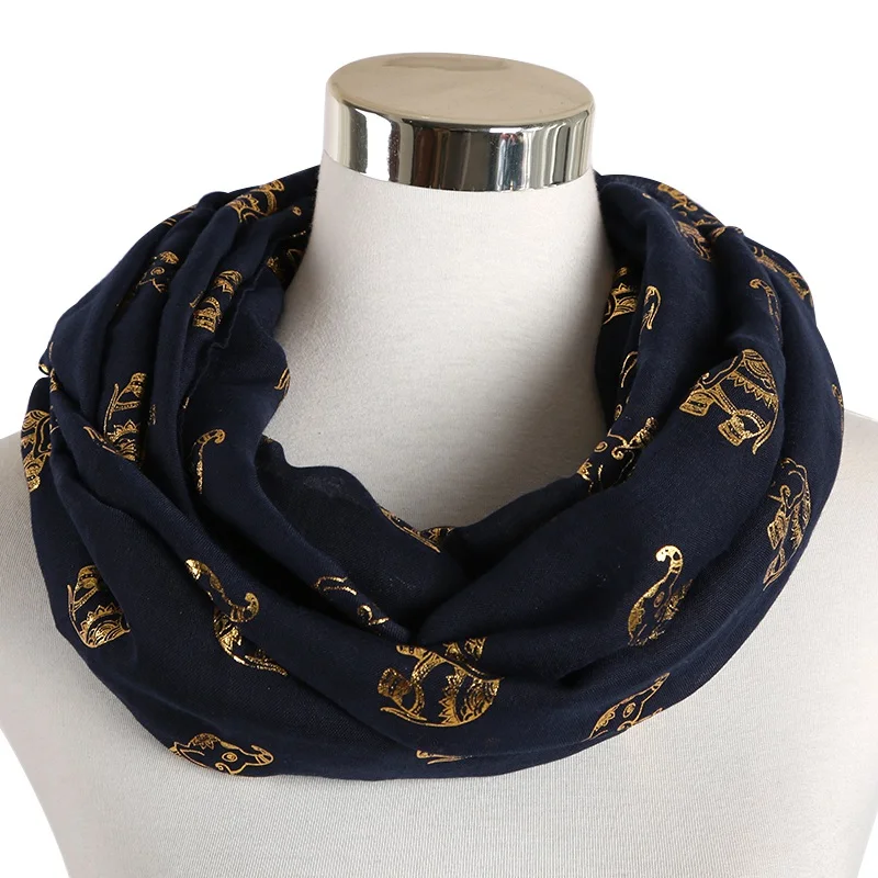 Navy Gold Loop FOXMOTHER легкий темно-синий белый цвет фольга Золотой Серебряный слон животных печати шарф мусульманский хиджаб шаль шарф-кольцо снуд женские - Цвет: Navy Gold Loop