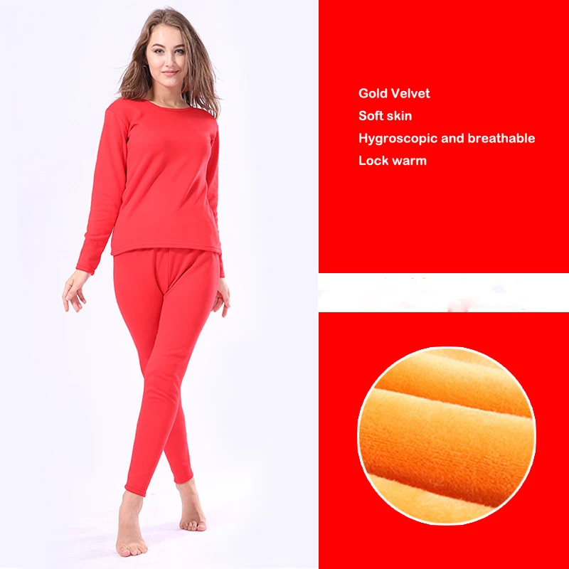 Women Red Термобелье для женщин и мужчин, зимний теплый базовый слой, флисовая подкладка, бархатный плотный комплект одежды, мягкая кожа - Цвет: Women Red