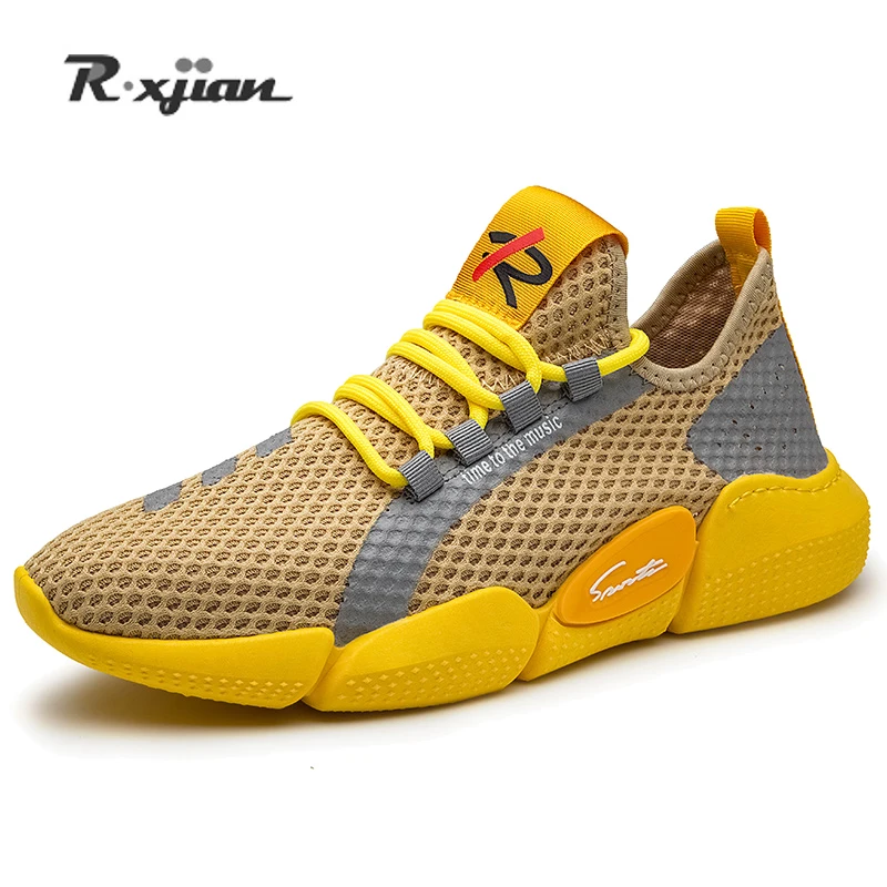 

2020 Running Shoes For Men Summer Sneakers Breathable Mesh Outdoor Sport Shoes Men Yellow Upper Lace Up Male Shoes Size 6.5-11