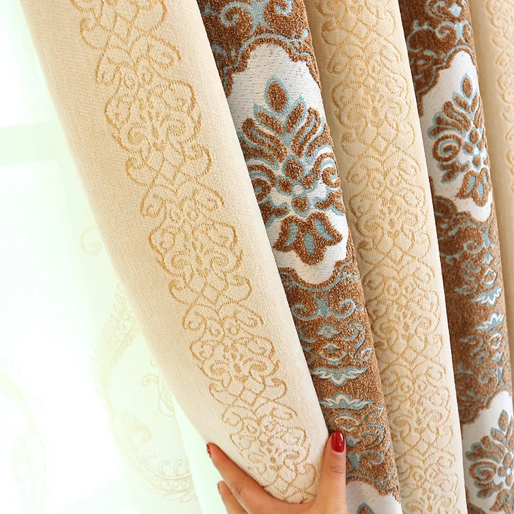 Thick Chenille Jacquard Curtains for Living Dining Room Bedroom Blackout Curtains Custom