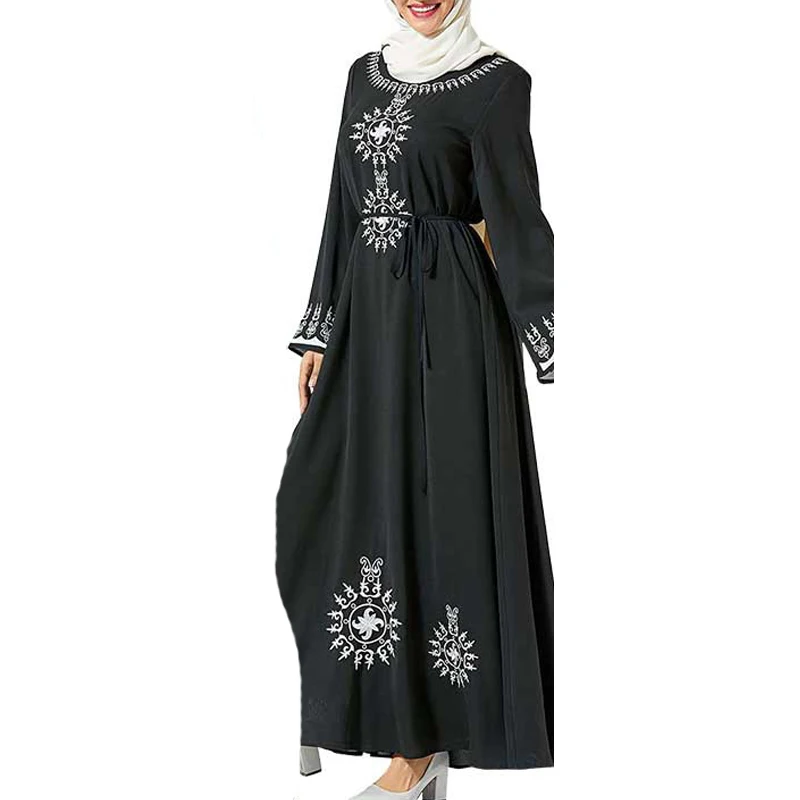 black dress Кафтан абайя Дубайский хиджаб мусульманское платье девушки Исламская одежда Абая для женщин турецкие платья Пакистан кафтан баджу мусульманская Wanita - Цвет: black dress