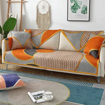 

Printed Nordic Velvet Sofa Cover Single 2/3/4 Seater for Living Room Geometric Couch Cover Furniture Protector Sofa Cushion