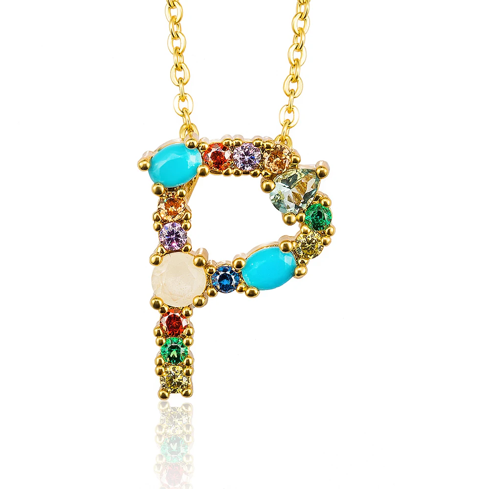 Горячее женское золотое cz ожерелье с буквами алфавита кулон ювелирные изделия кубического циркония медное ожерелье A-Z diy ожерелье подарок девушка