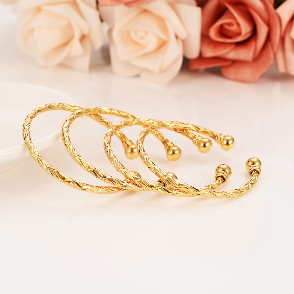 Bangrui Small Bangle for Girls/Baby Gold Color Charm Beads Bracelet Small Jewelry Child Party Gifts