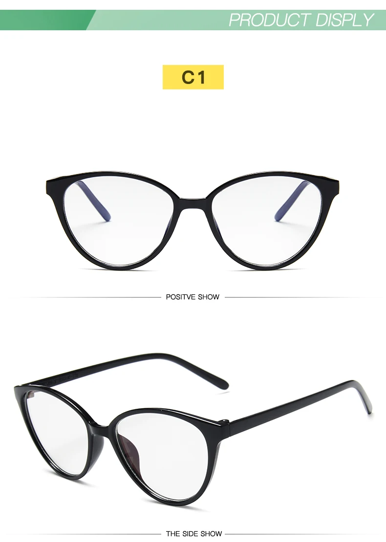 Fashion Women Cat Eye Eyeglasses Frame Men Optical Glasses Frame Retro Eyeglasses Computer Glasses Transparent glasses - Цвет оправы: C1 BrightBlack