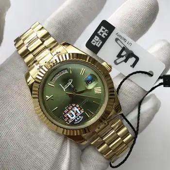 

18K gold watch Men automatic mechanical sweeping movement luxury Watches green dial daydate AAA U1 factory