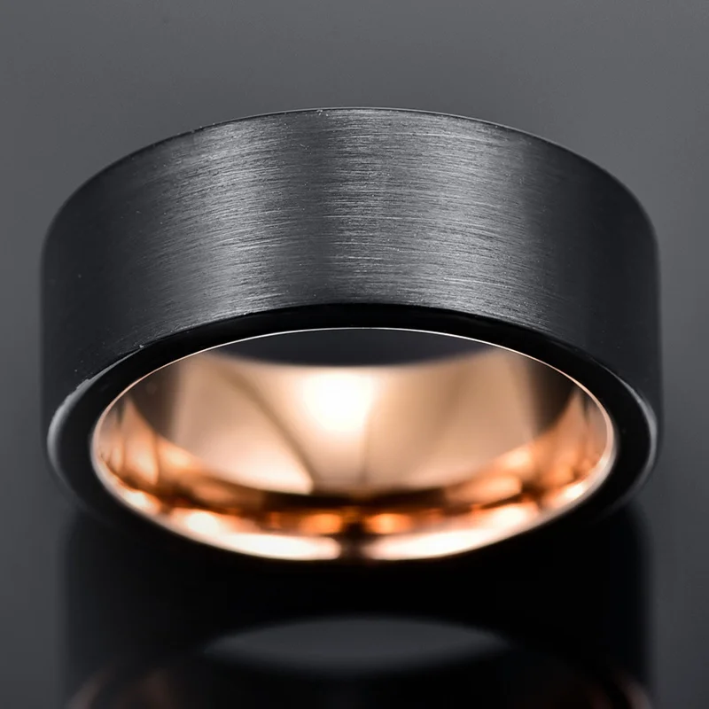 Мужское черное классическое вольфрамовое стальное кольцо Knuckle Bague внутреннее розовое золото цвет мужское вольфрамовое обручальное кольцо