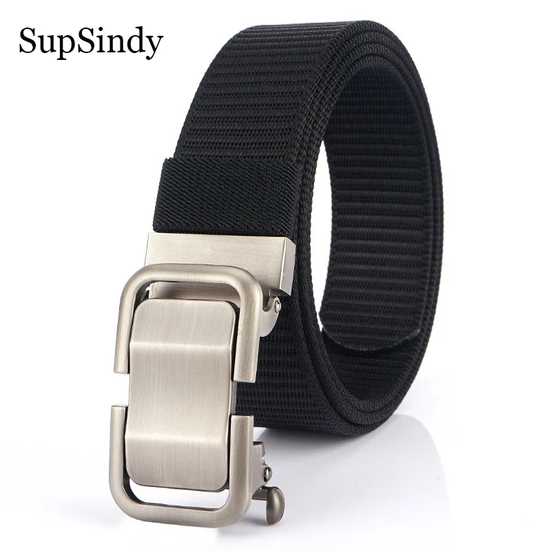 

SupSindy Men Nylon Belt Luxury Metal Automatic Buckle Canvas Belts for Men Fashion Jeans Waistband Army Outdoor Male Strap Black