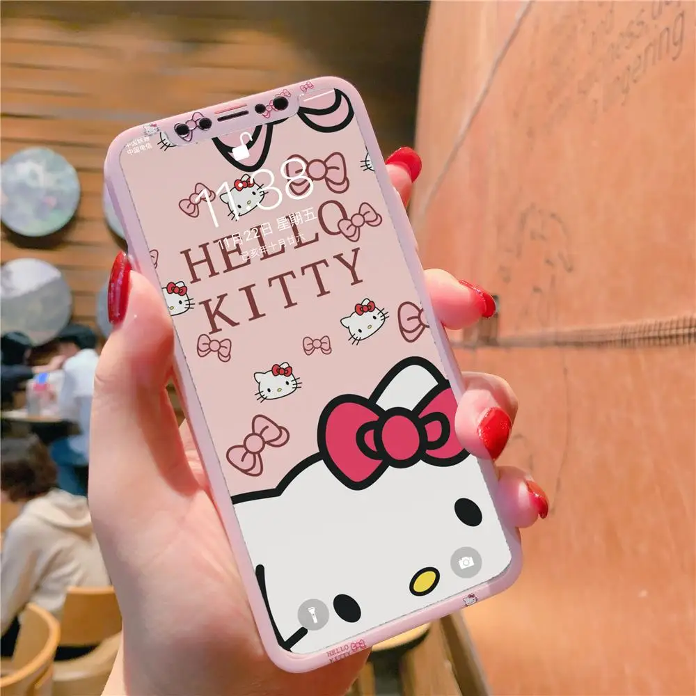 Hello kitty из закаленного стекла Двухсекционный чехол для телефона для iphone 11 Pro Max 6 6splus 7 8 plus X XR XS MAX прекрасная закаленная пленка