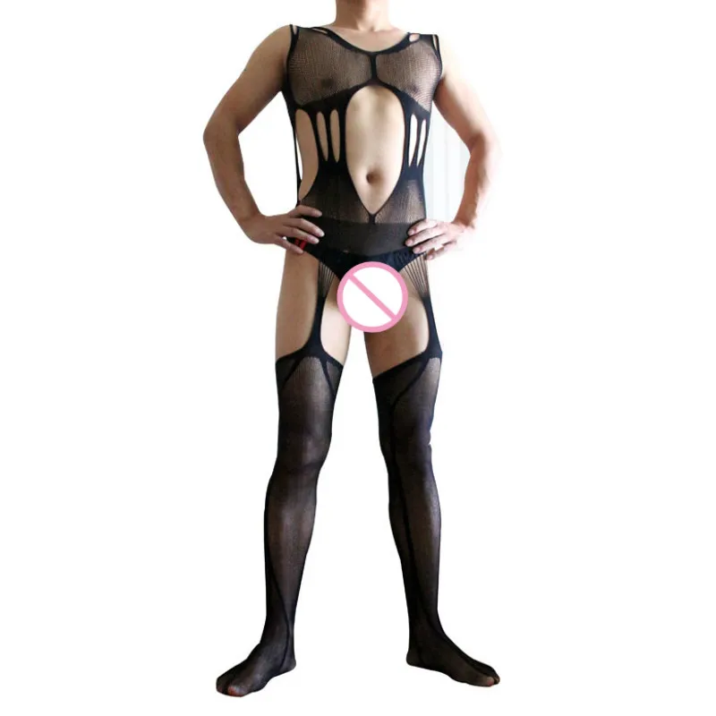 Plus Man Sexy Nightwear Summer Male Fishnet Bodysuit Gentle Mens Exotic Crotchless Pajamas Gentleman Teddies New Sexy Costumes