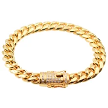 Мужские кубинские браслеты-цепочки из нержавеющей стали в стиле хип-хоп, ювелирные изделия со льдом, двойные безопасные застежки с CZ браслетом