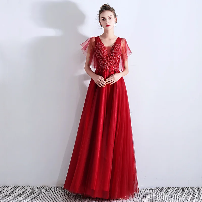 LAMYA Vestido De Novia Роскошные вечерние платья с v-образным вырезом, украшенные кристаллами и бусинами, с рюшами, Женские Элегантные Выпускные платья на заказ