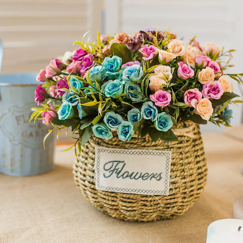 

Autumn 20 heads/bouquet small bud roses bract artificial flower silk rose DIY wedding home Christmas decor flowers rose gift