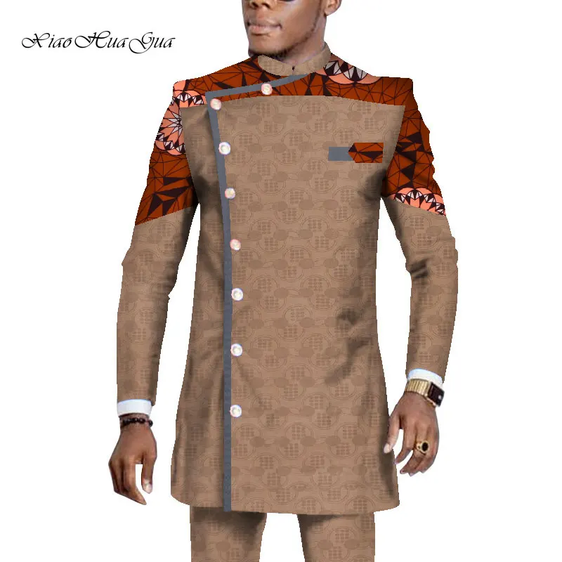 Новая африканская мужская одежда Дашики с длинным рукавом рубашка костюм брюки из Анкары размера плюс 2 шт набор африканская мужская одежда WYN1065 - Цвет: 7