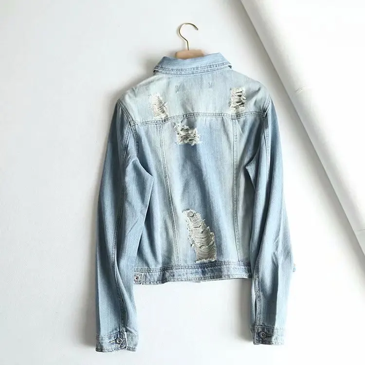 

B5980-Western Style WOMEN'S Dress 2019 Spring New Style Light Color Fold-down Collar with Holes Cowboy Jacket Women's