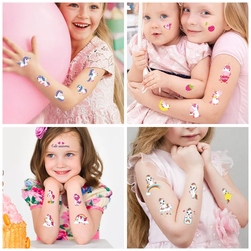 10Pcs/lot Cartoon Tattoo Stickers Children Hands Arm Unicorn Temporary Fake Tattoos Kids Birthday Party Decorations DIY Body Art